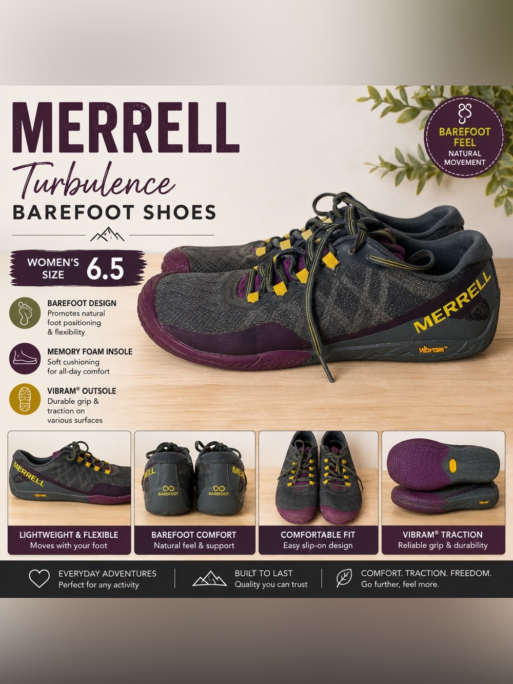 Merrell WoMen's Barefoot Shoes - Black & Purple 6.5